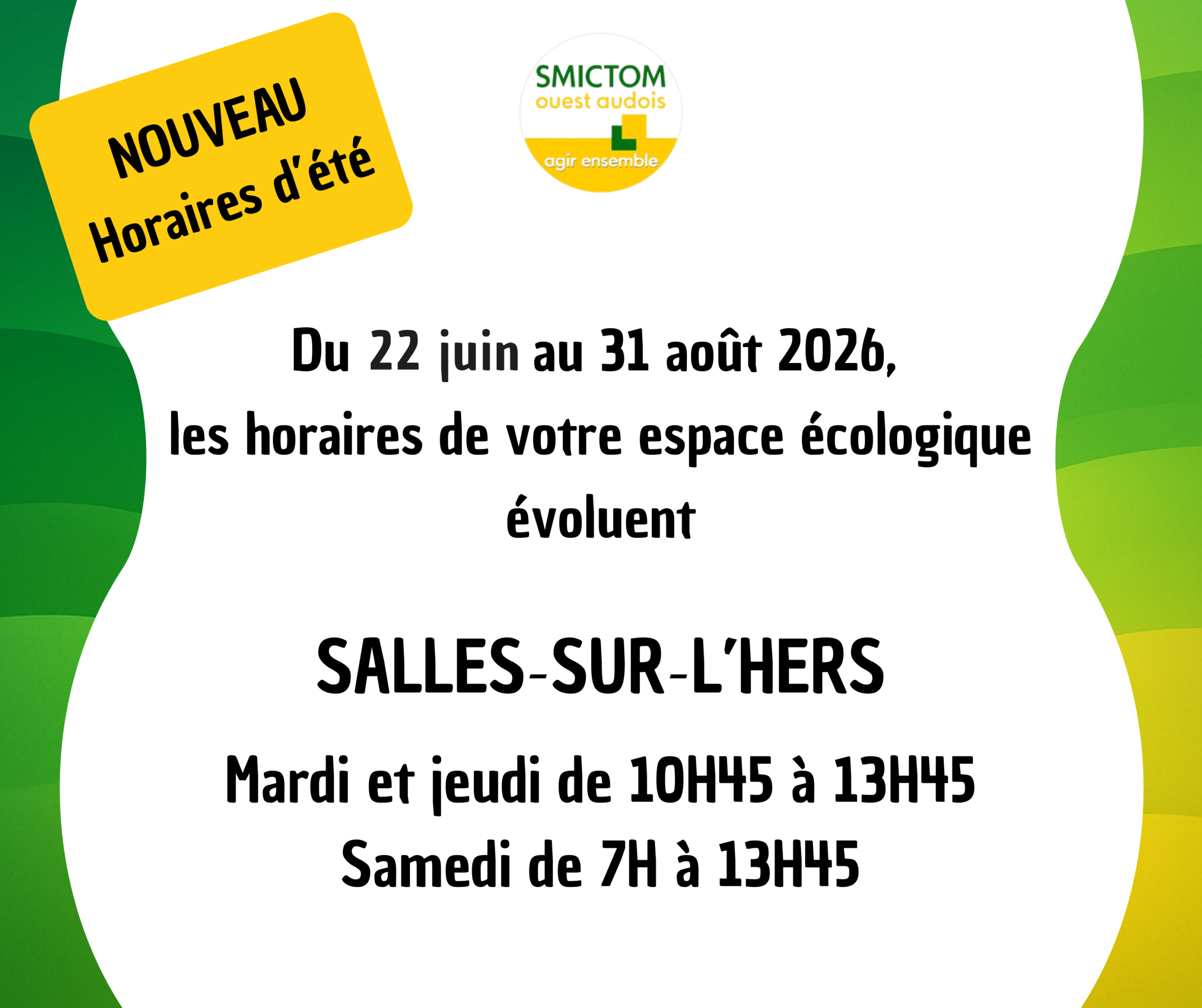 Nouveaux horaires (d'été) de la déchetterie de Salles-sur-l'Hers